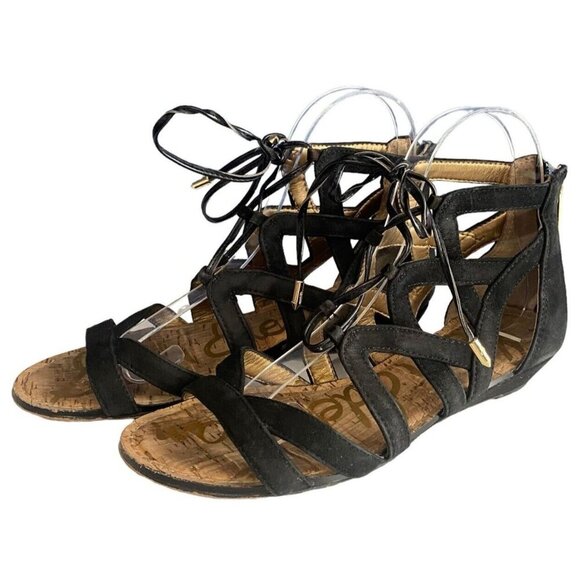 SAM EDELMAN Sandals Size 6 Black Dawson Suede Strap Gladiator Greek Open Toe s-4 - Picture 1 of 13